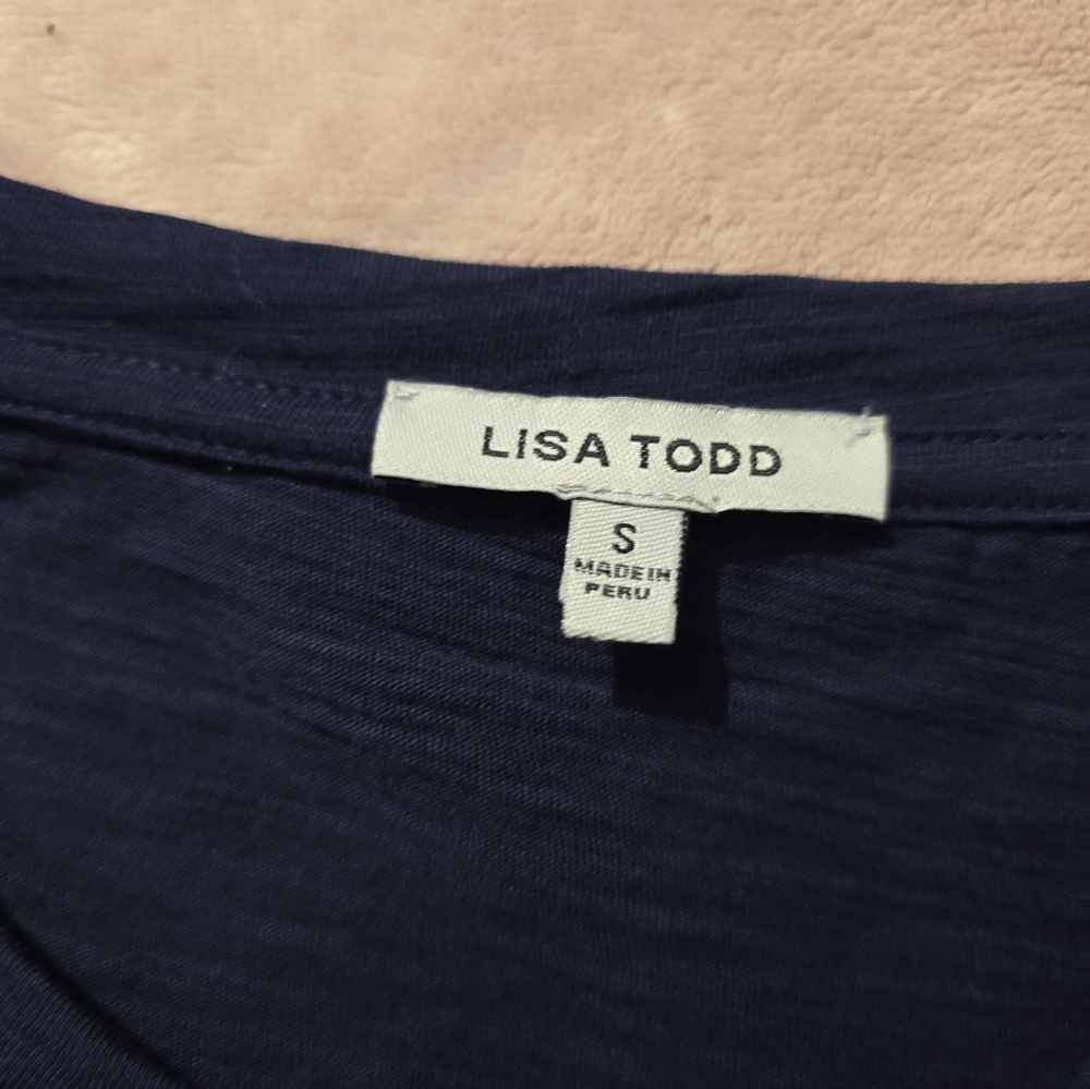 Lisa Todd Mesh On Navy Long Sleeve Cotton Top Size Small - Picture 5 of 11